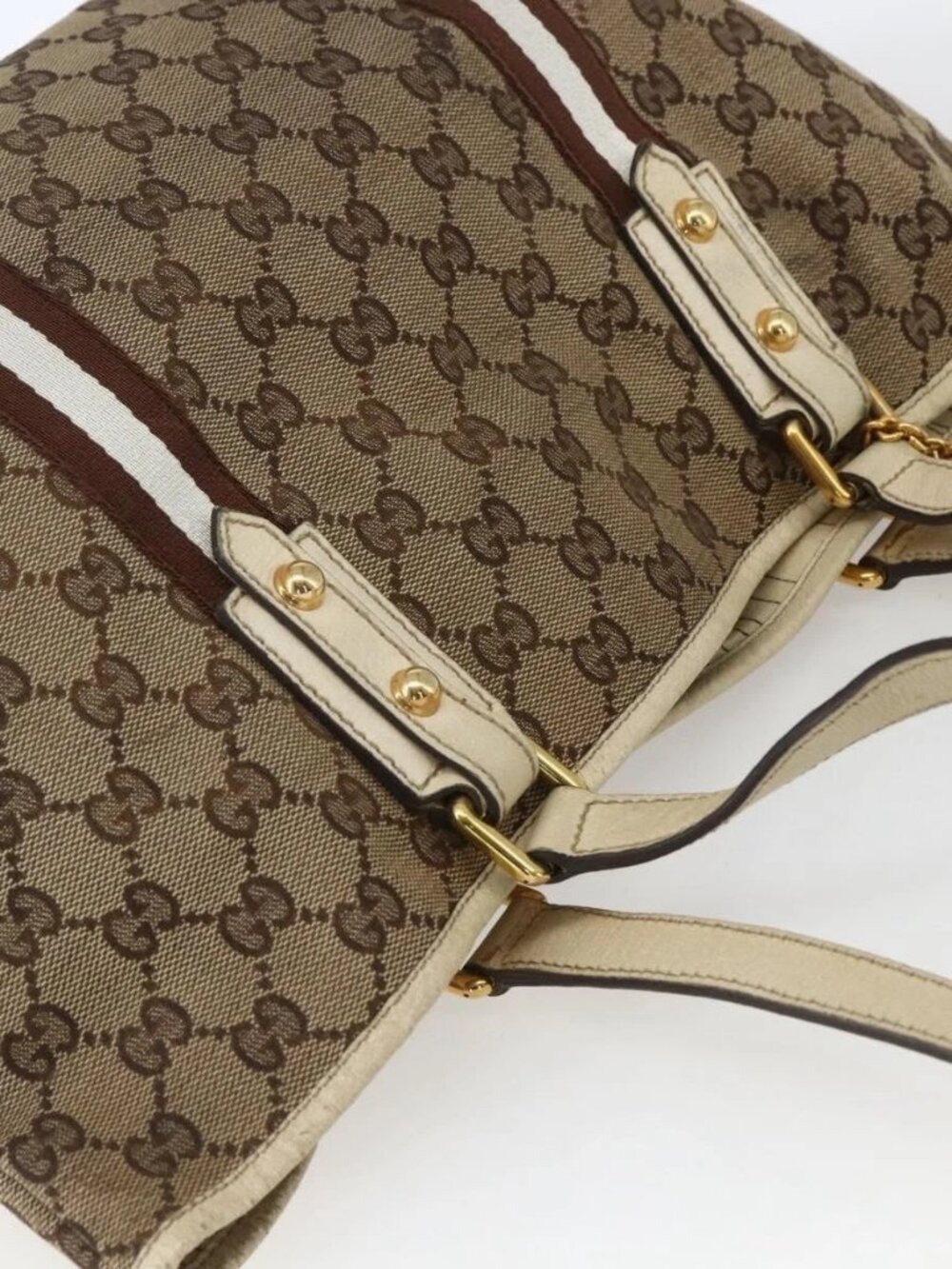 GUCCI GG Canvas Bamboo Hand Bag Beige Gold 137396 Auth 164794 - Picture 6 of 16